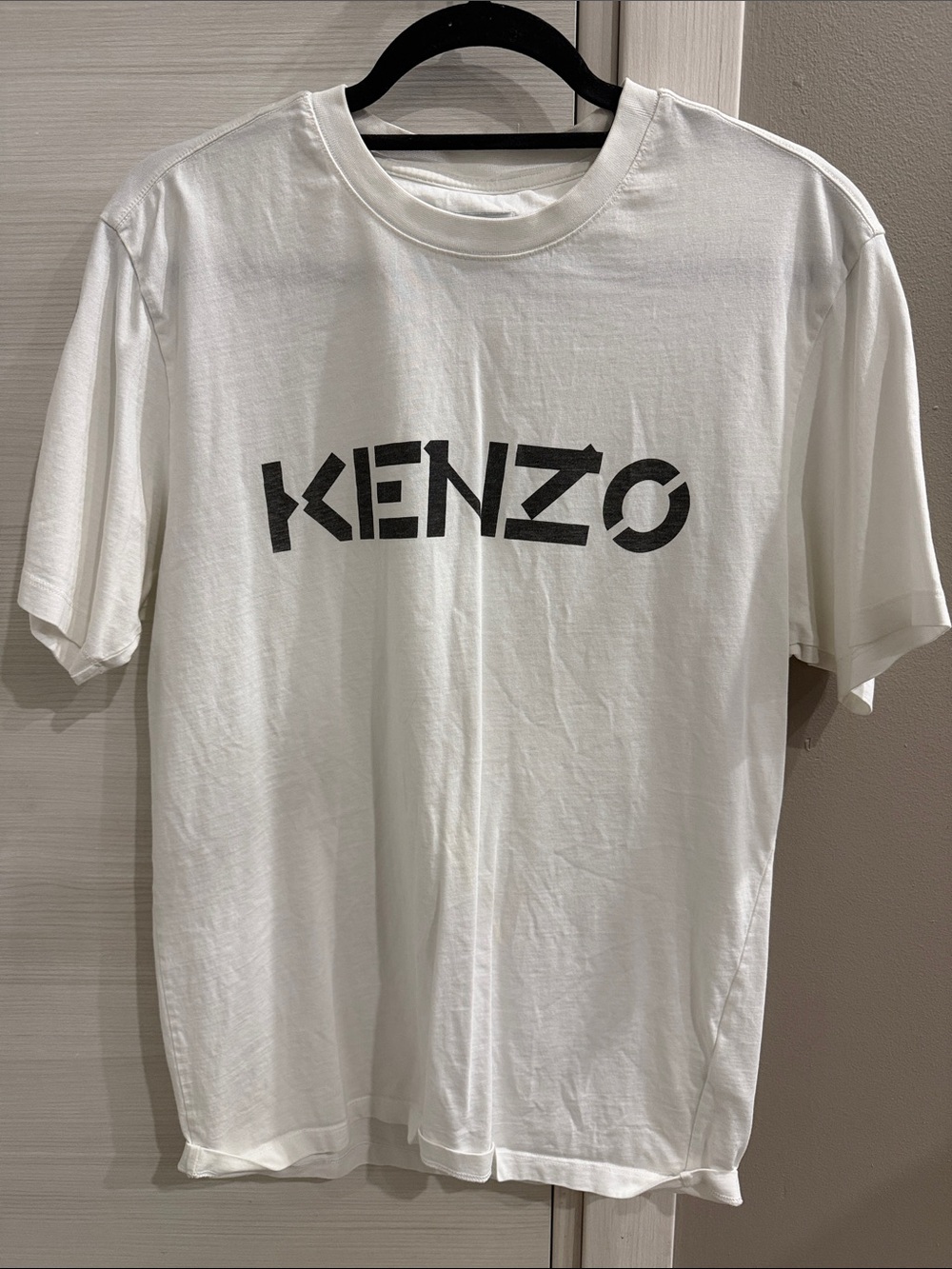 Kenzo White Short-Sleeve Logo Tee with Black Print